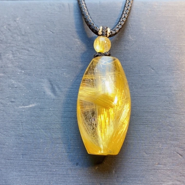 颈饰未镶嵌发晶天然白体金发晶顺发丝桶珠吊坠