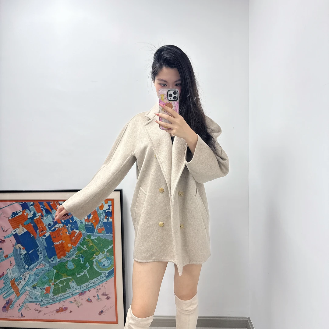 95新 MaxMara 山羊绒短款大衣160码灰色/251124XRBLZ01