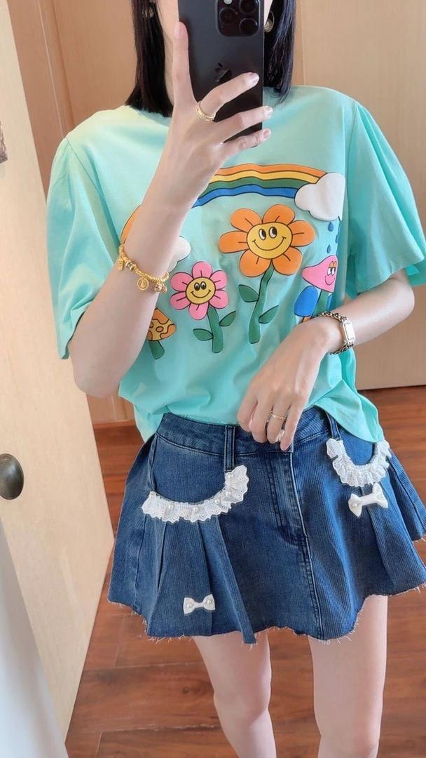 【张静芝】彩虹花朵短袖T恤