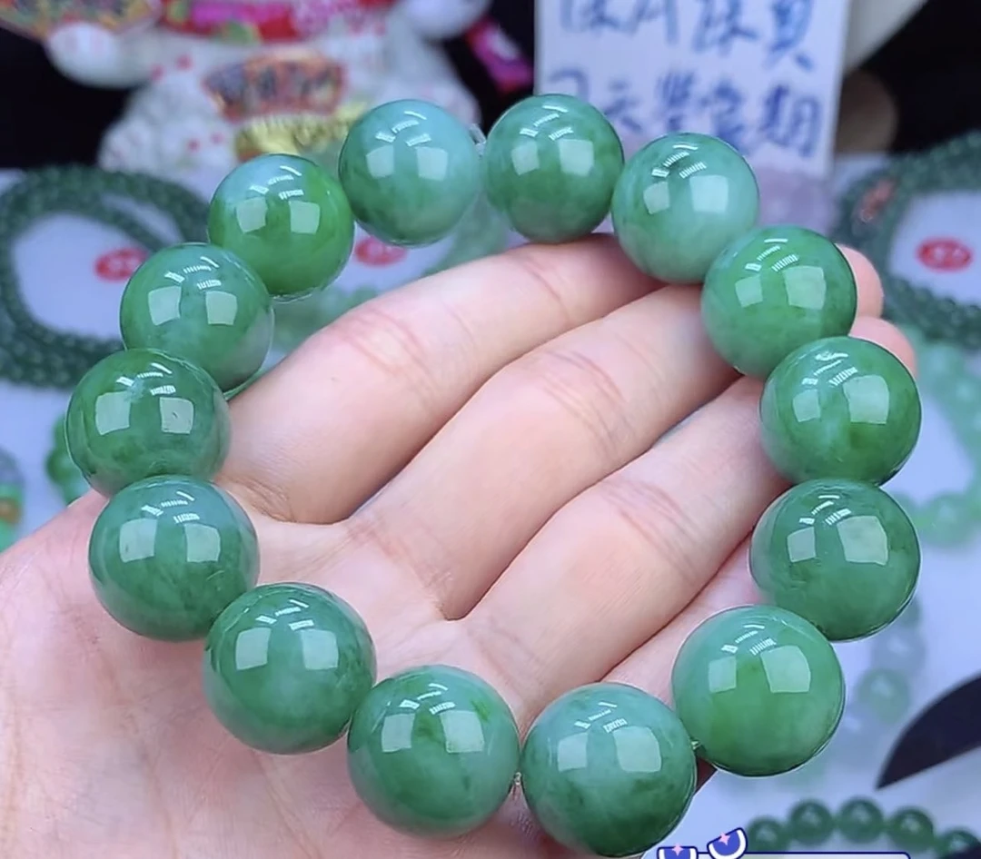 缅甸天然翡翠A货满绿手串