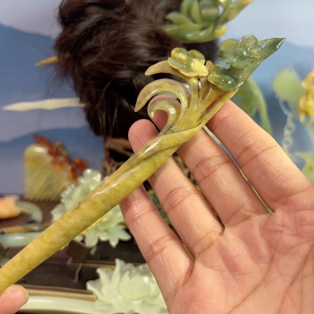 蛇纹石玉发饰合金三*V