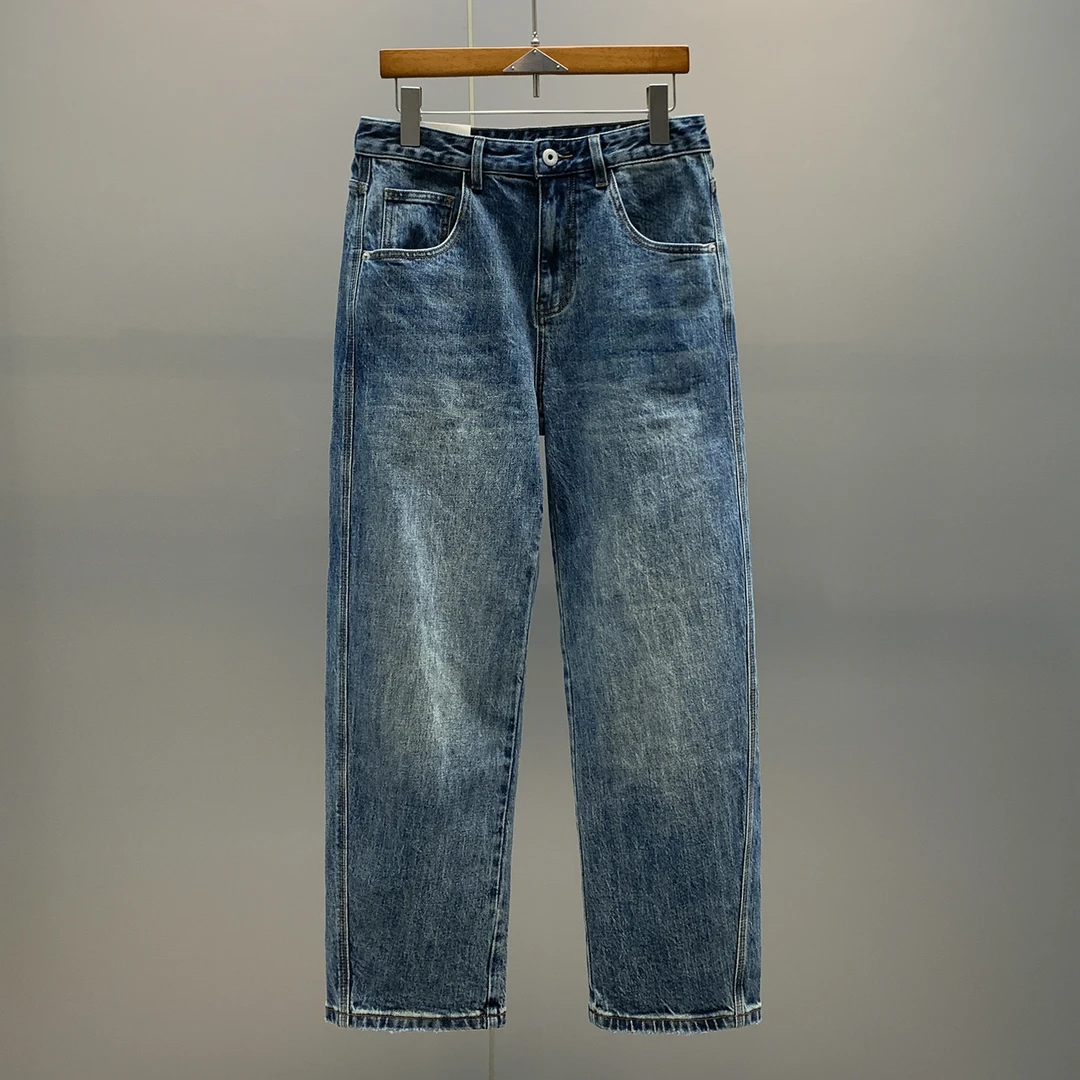 美式阿美咔叽风复古直筒男牛仔裤秋季新款水洗做旧宽松男士休闲裤