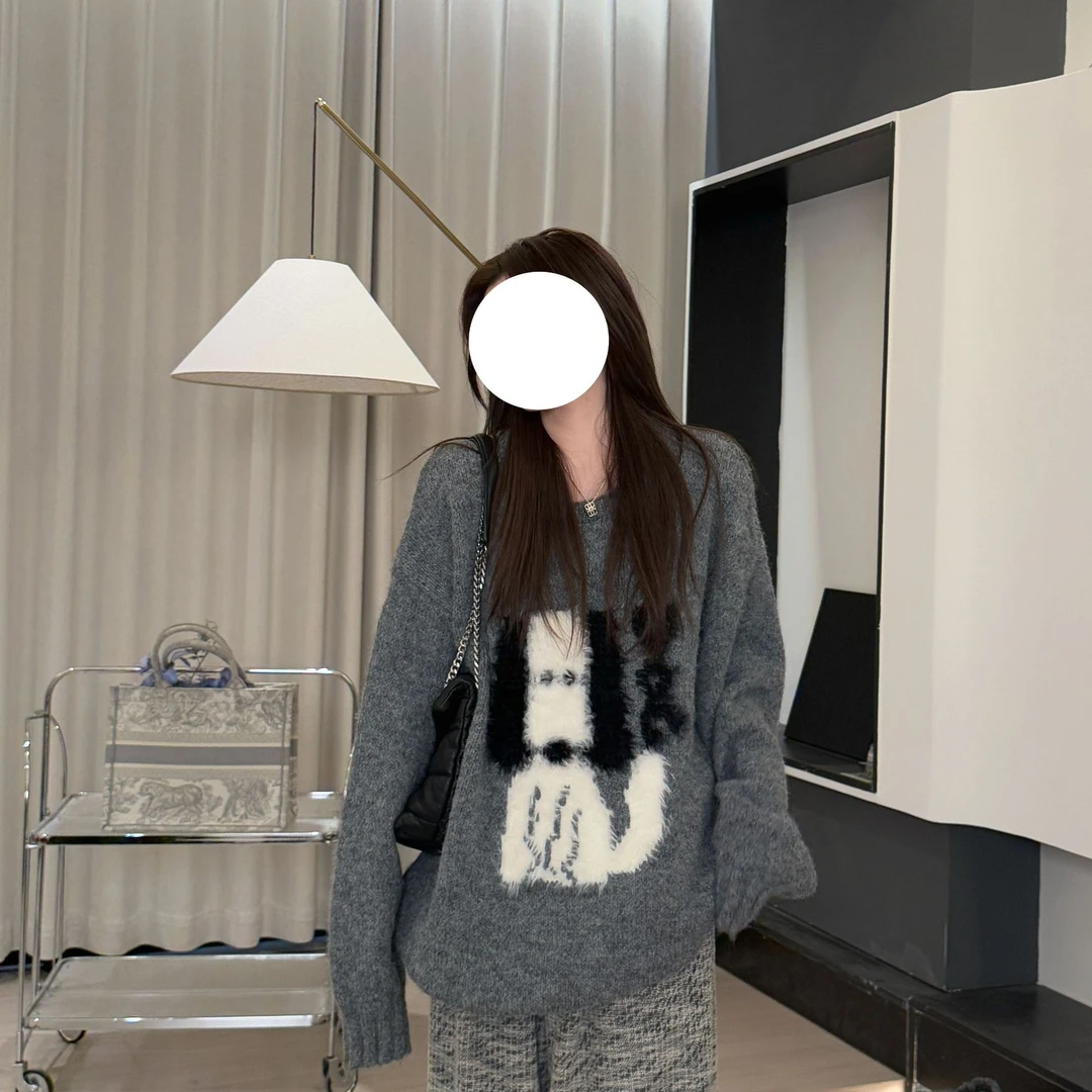 Ssman【小狗毛衣】冬季针织时尚加厚慵懒风毛衣套头宽松毛衣