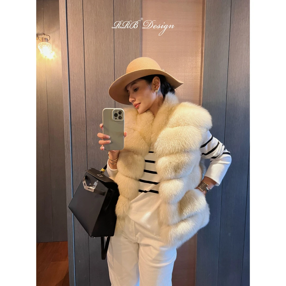 RRB Design Saga芬兰进口白狐狸毛皮草马甲时髦贵气无袖外套