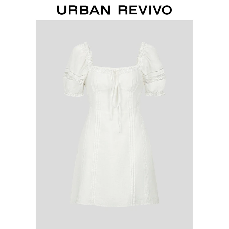 UR2025夏季新款女波嬉风度假风蕾丝花边系带连衣裙UYL750048