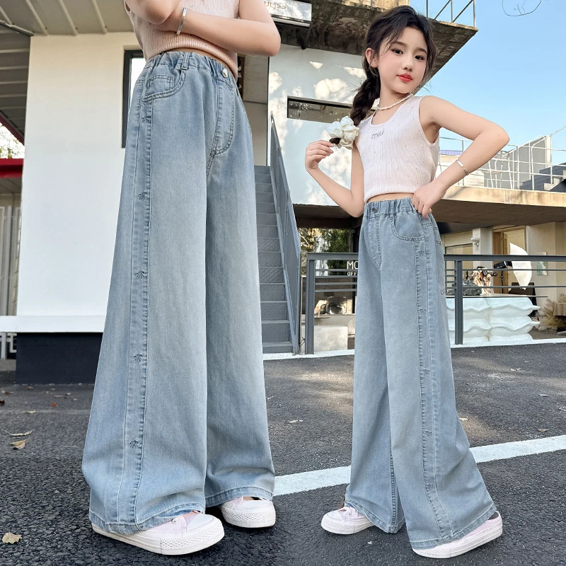 女童夏装套装薄款2025新款儿童洋气6-14岁女孩休闲时髦冰丝阔腿裤