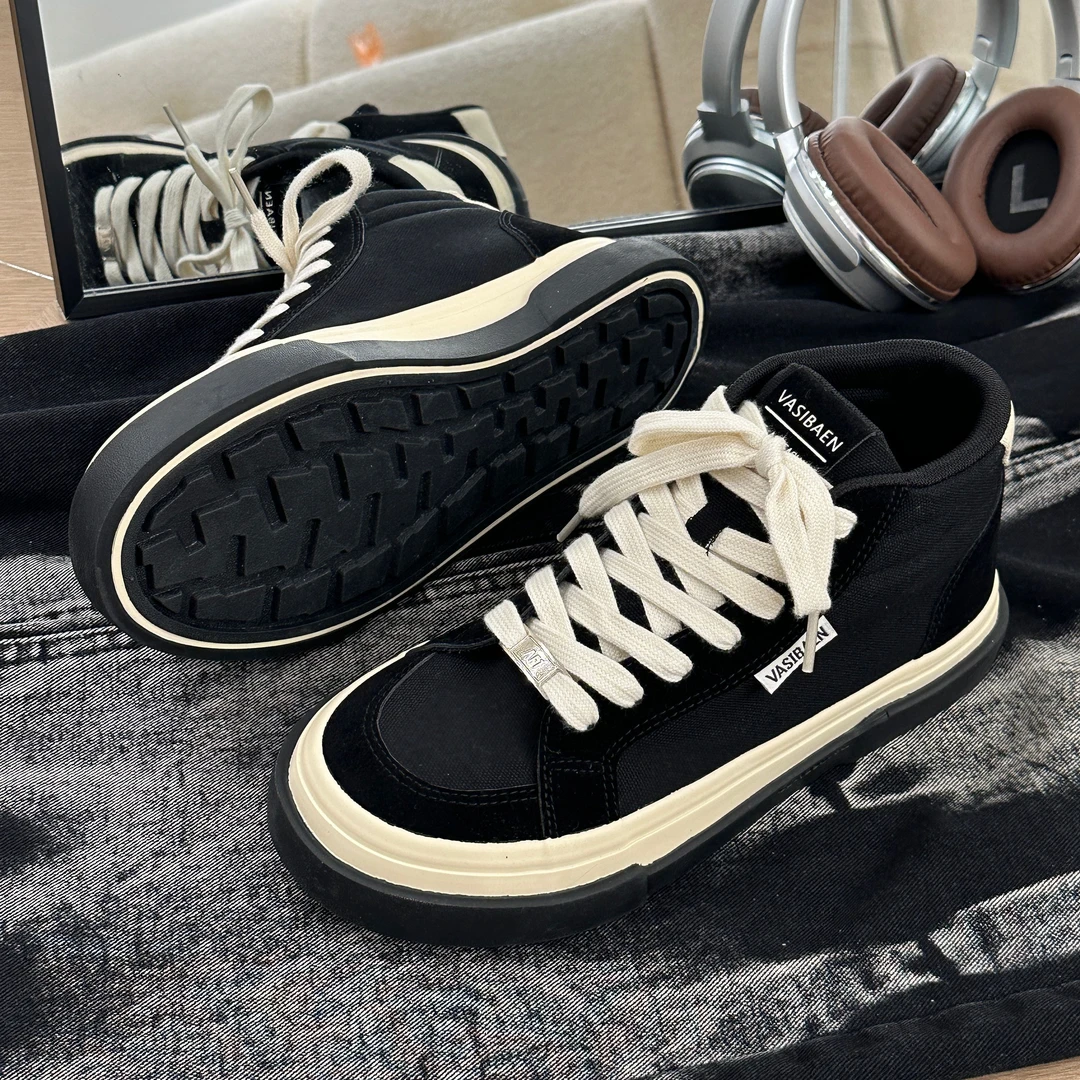 2025新款原创爆款中帮男鞋百搭休闲厚底板鞋秋季百搭机车痞帅潮鞋