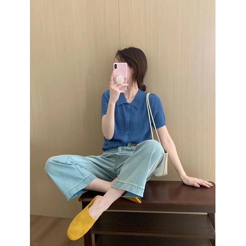 五一出游穿搭女装千金清冷感贵系洋气衣服女针织开衫牛仔裤二件套