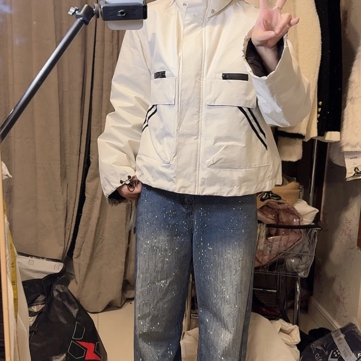 全新无暇奶白色外套绒