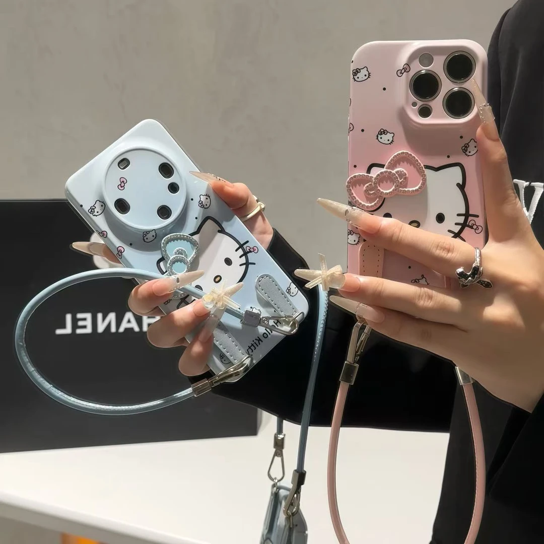 闪钻蝴蝶结KT挂绳适用苹果16promax手机壳华为p70vivo小米15oppo