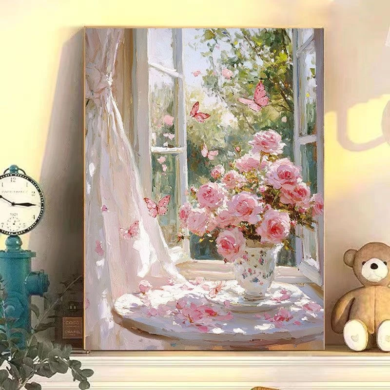 diy数字油画窗台花卉系列手工填充填色油画解压治愈系装饰挂画