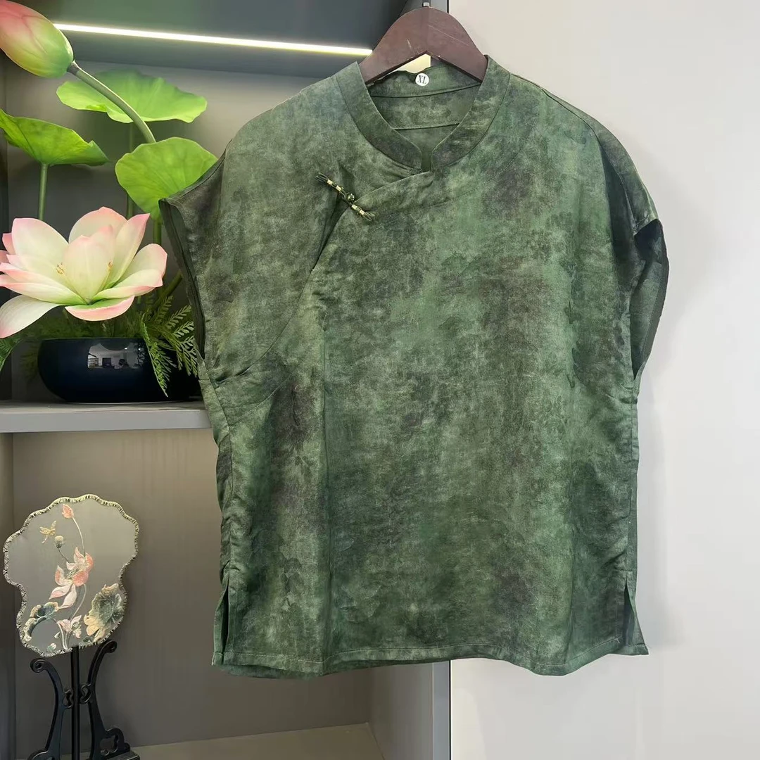 【竹影绿纹】新中式国风上衣短袖9966