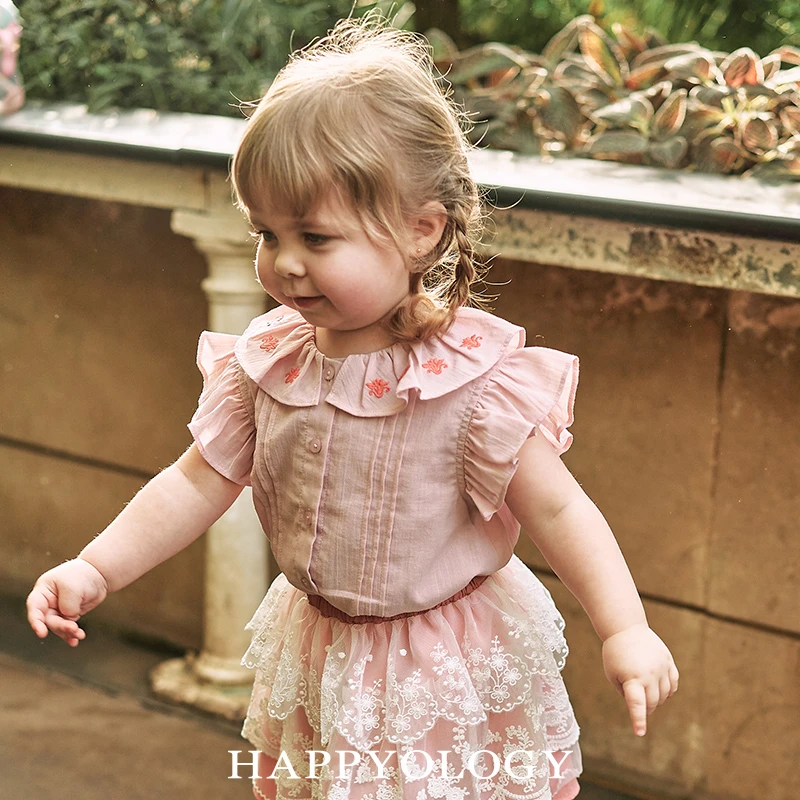 Happyology英国儿童春夏装新款女童刺绣衬衫宝宝长袖洋气上衣