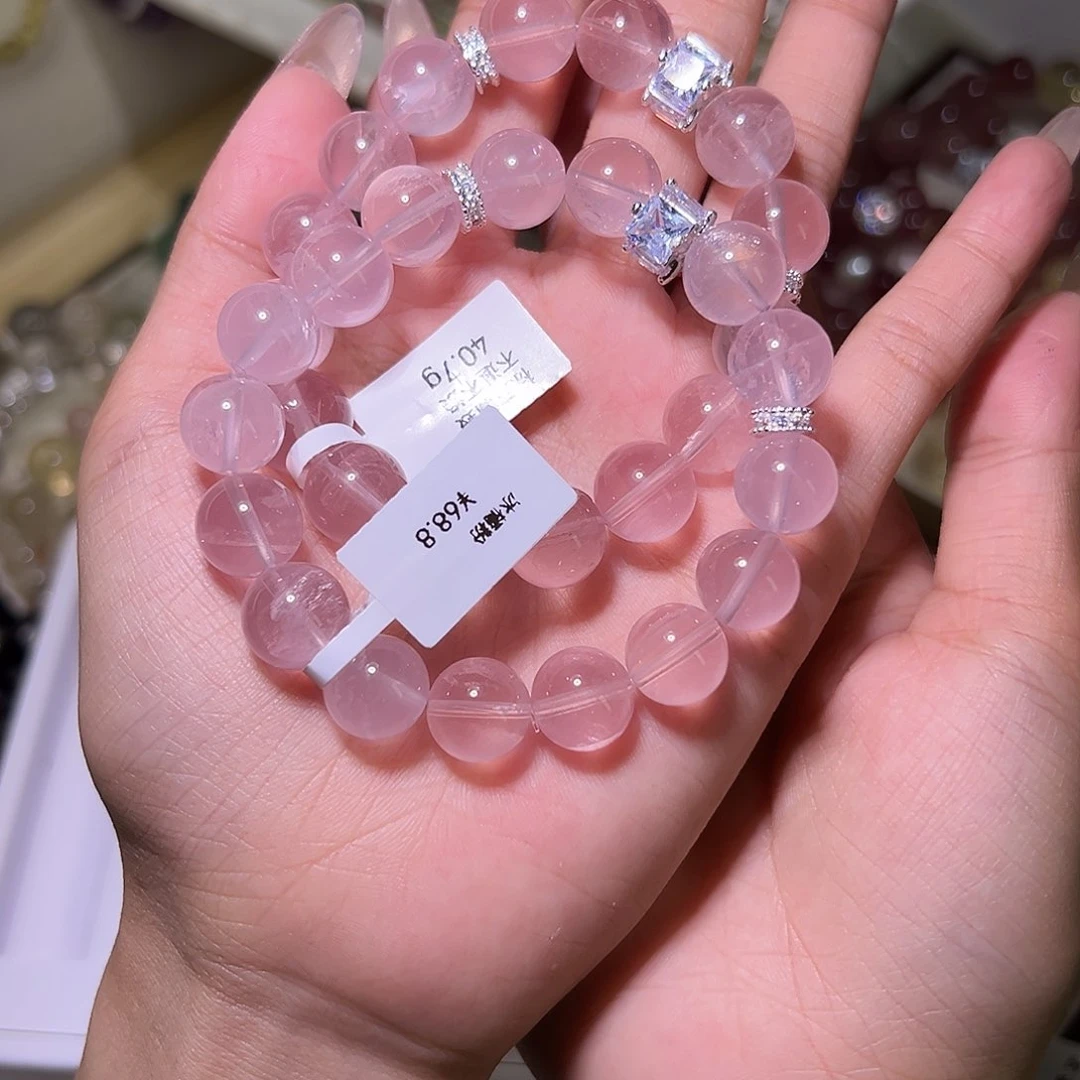 水晶手链未镶嵌冰橘粉12m 48小时鉴赏