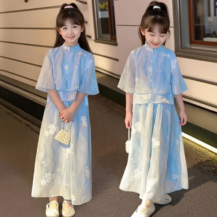 儿童汉服套装2025夏季新款时髦洋气国风女孩新中式唐装亲子装大童