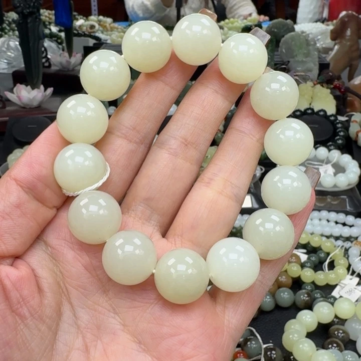 和田玉未镶嵌手链和田玉新疆且末奶油黄卡16