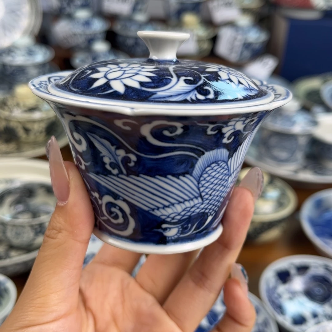 任***肉凤凰凤凰花口盖碗