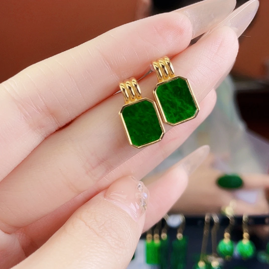 翡翠银S925镶嵌耳饰