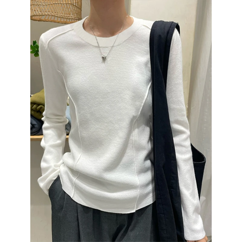 白色磨毛长袖T恤女2026秋冬新款欧货纯色修身内搭保暖打底衫上衣