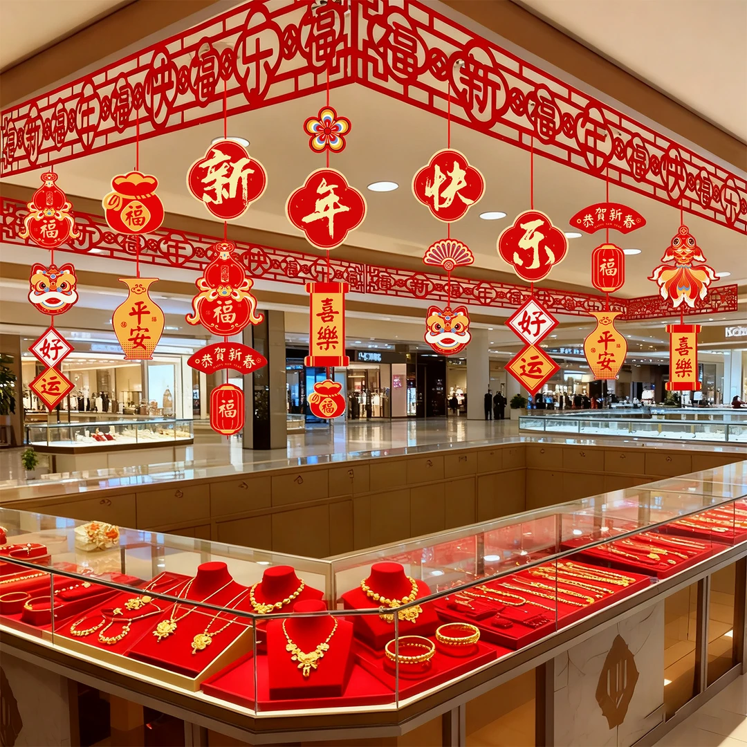 2026元旦新年装饰拉花商铺门头室内吊顶过年挂件春节氛围场景布置