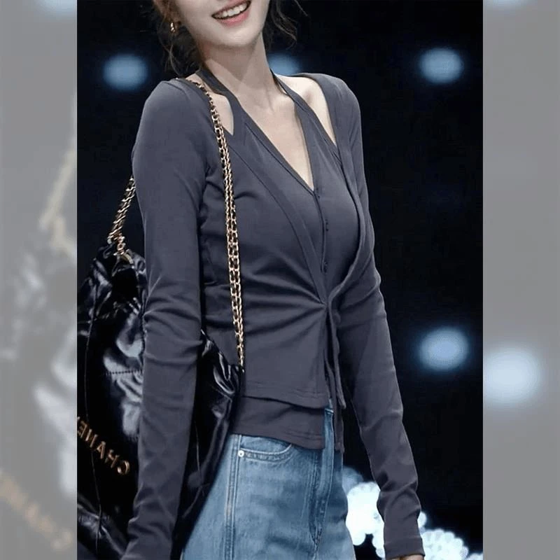 秋季韩版针织开衫两件套长袖小坎肩外搭披肩外套吊带背心女IN风
