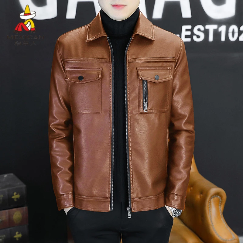 2025新款男士秋冬季皮衣休闲潮流翻领中青年外套百搭帅气时尚外套