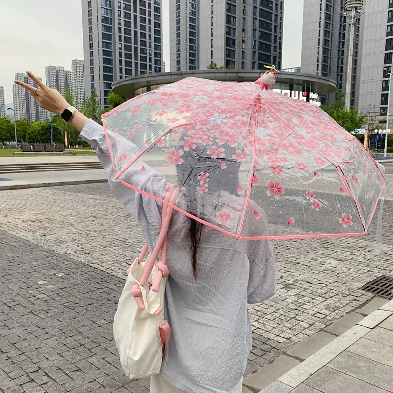 新款雨伞三折伞透明伞小清新樱花折叠伞伞全透明手动自动伞学生伞