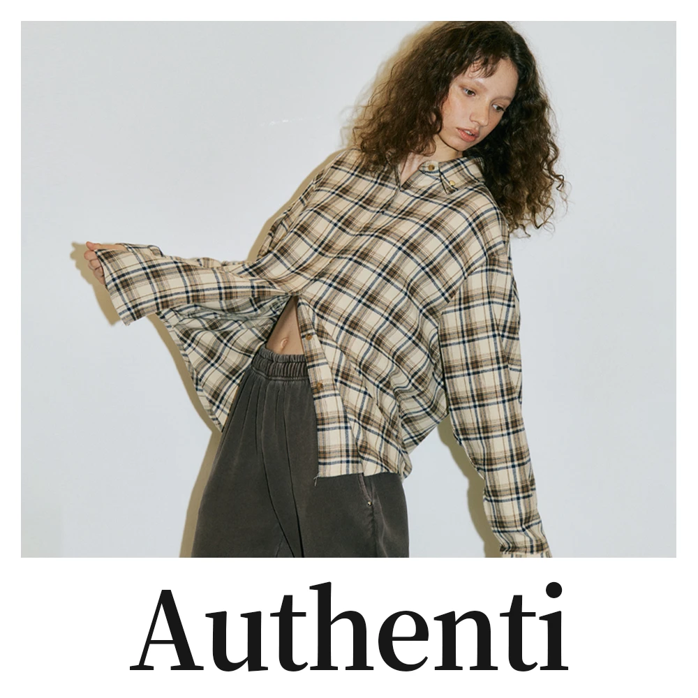 内搭外穿微皱感格纹衬衫AUSH503