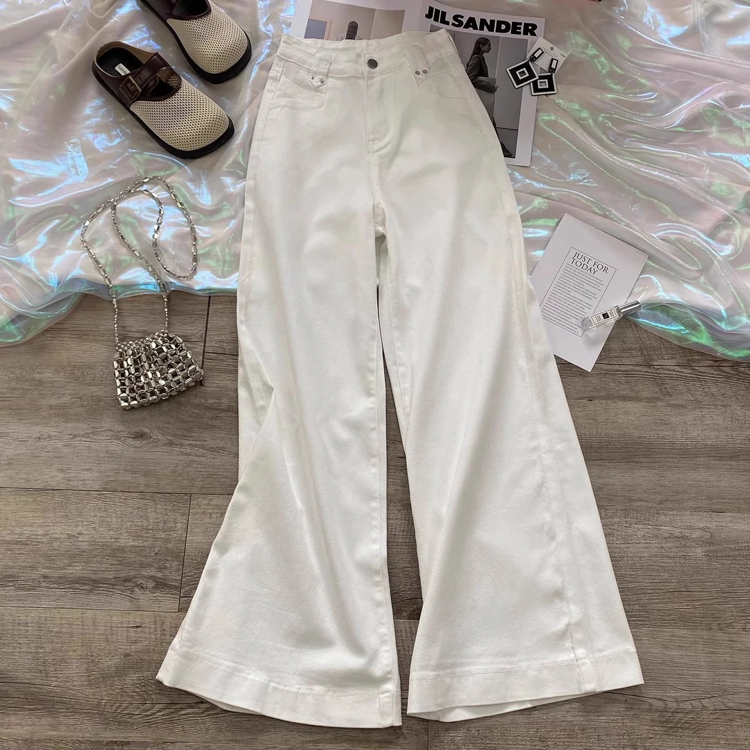 莱赛尔白色天丝阔腿牛仔裤女秋季薄款2025高腰显瘦白色宽松直筒裤