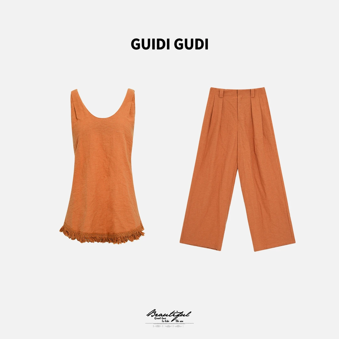 GUIDI GUDI【永不枯萎】黄加蓝头绳+背心+休闲裤套装