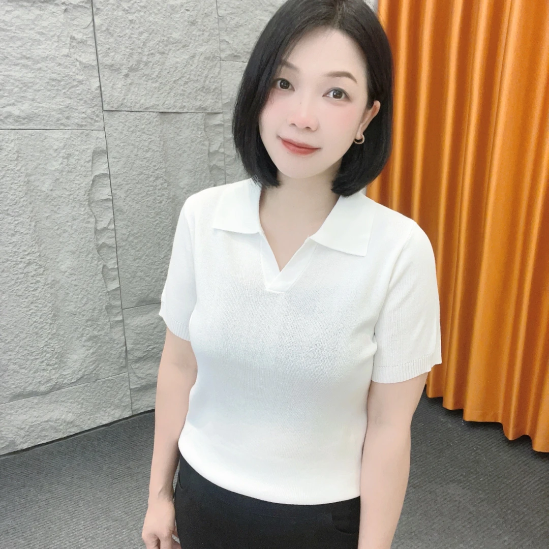 4674微胖夏季新款法式POLO针织衫【大米家专属】宽松翻领减龄上衣女