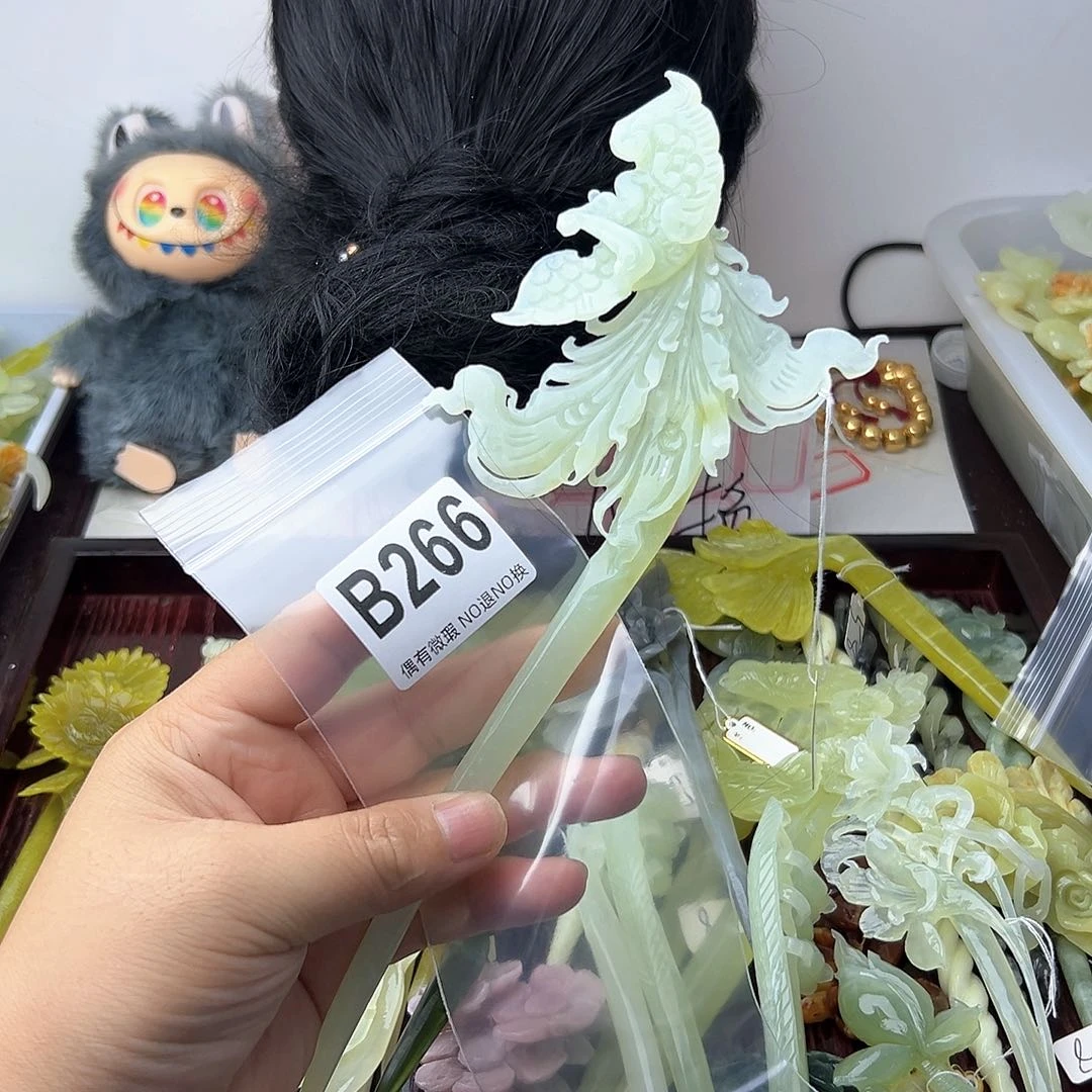 合金蛇纹石玉发饰五***鸦