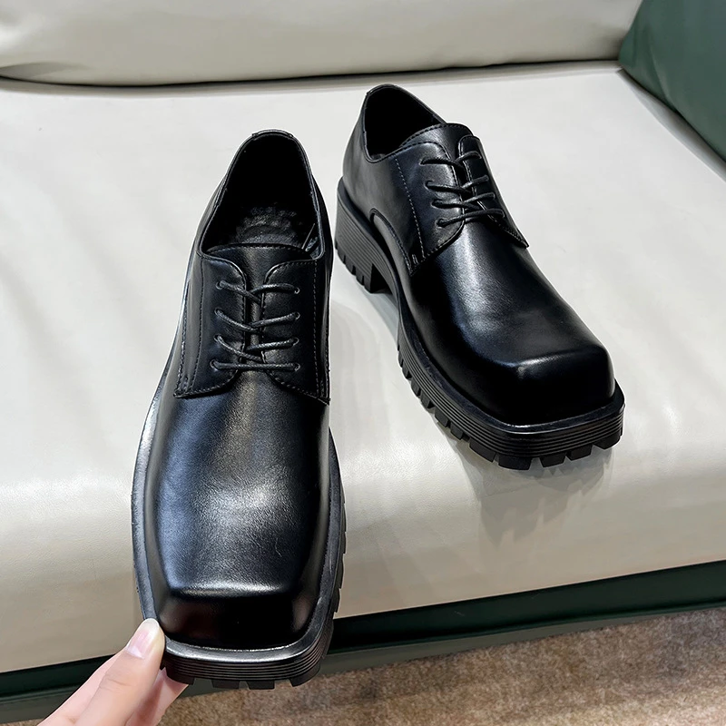 2025夏季新款潮流厚底防滑透气轻便软底软面舒适商务休闲皮鞋男款