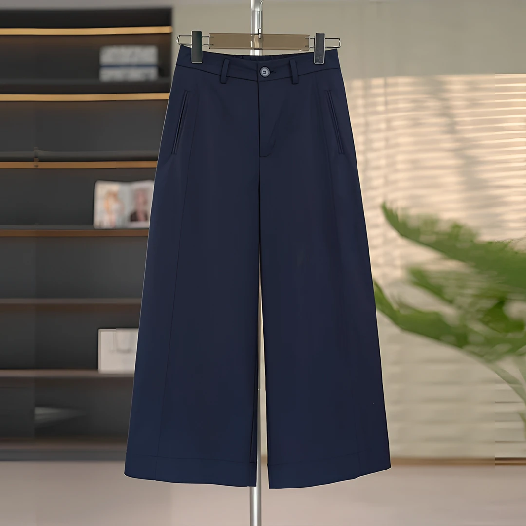 藏青色高腰直筒裤女2025年百搭宽松阔腿裤显瘦垂感超火八分裤