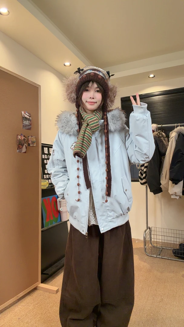 暖暖-大毛领【加绒/加棉】女冬季新款加厚保暖棉衣韩版派克棉袄外套