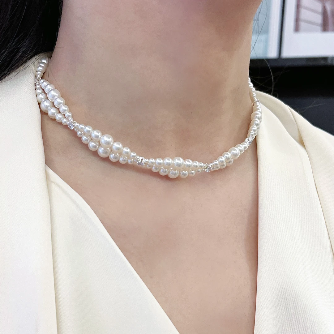 琢啦啦 铁合金仿珍珠项链 灵鱼渐变珠项链颈链气质锁骨链淑女款