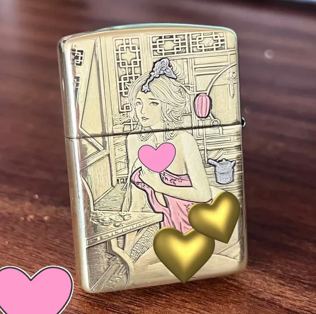Zippo打火机潘金莲铜盔甲3D浮雕二代潘潘拼紫铜白铜DYJ1