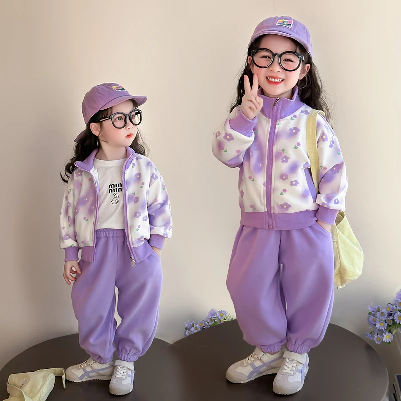 女童休闲套装洋气儿童春秋外套2025新款韩版女宝宝运动两件套女孩