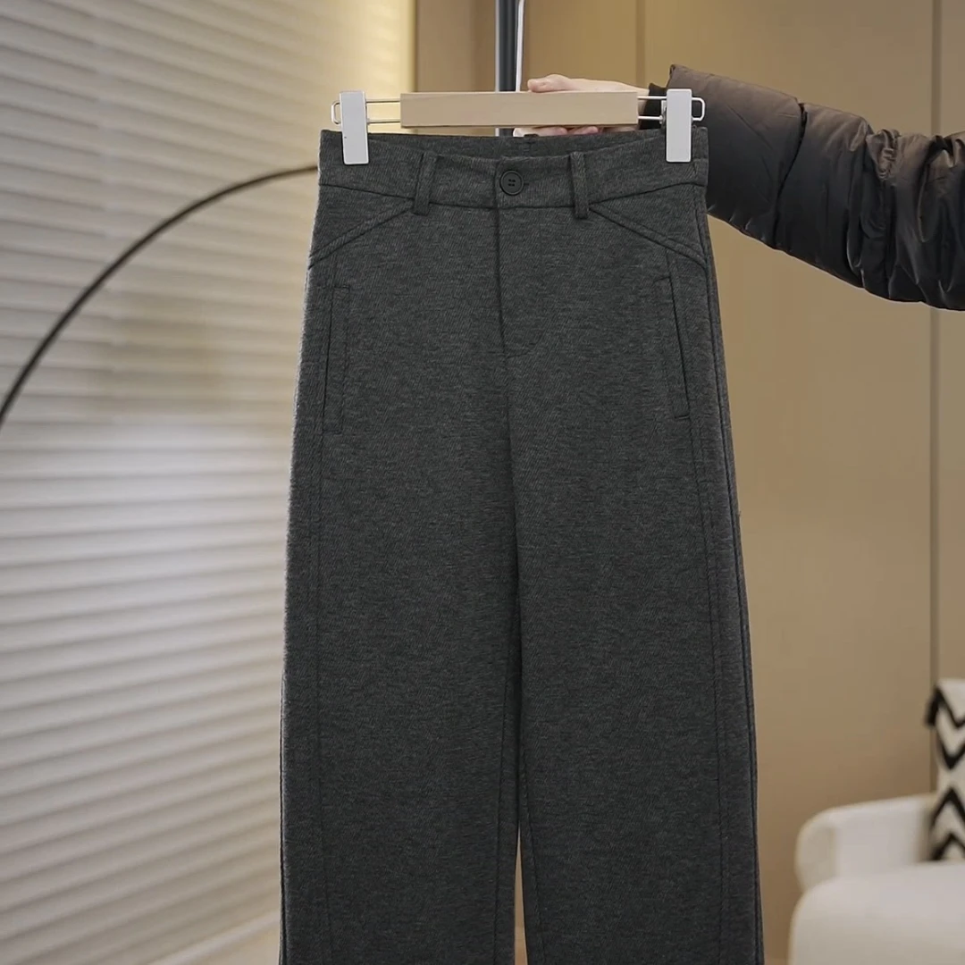 冬季厚款中高腰休闲直筒裤250101