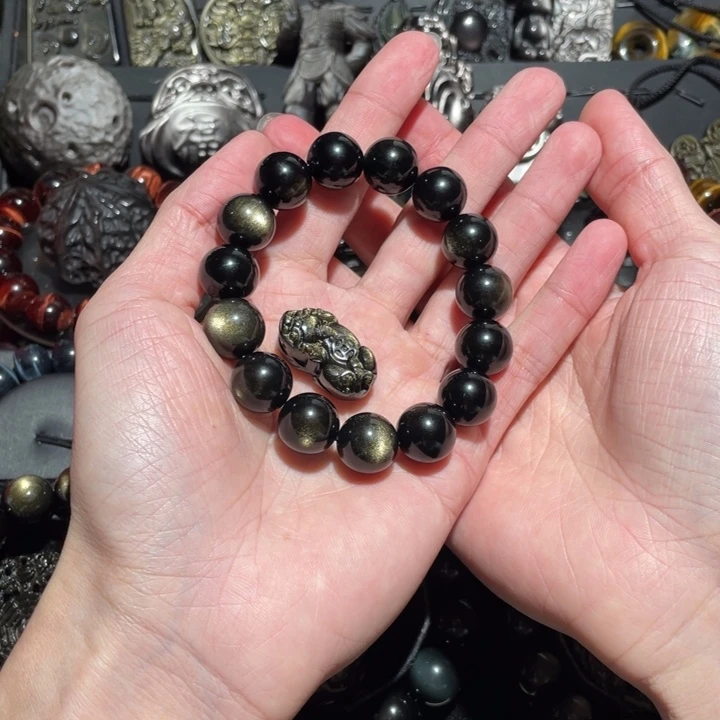 黑曜岩手串未镶嵌A**啊
