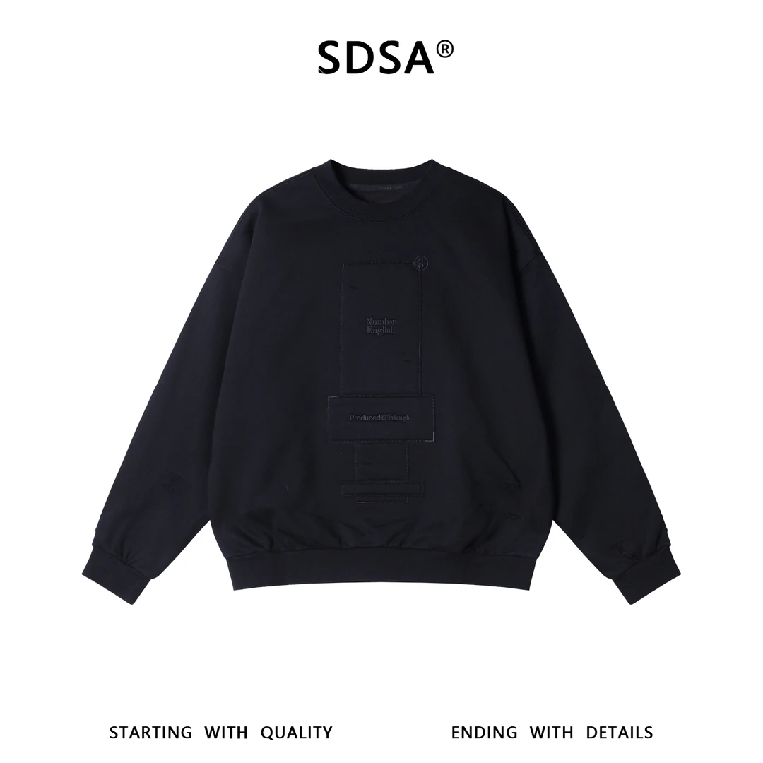 SDSA男士秋冬新款痞帅男装美式高街刺绣字母圆领卫衣百搭宽松上衣