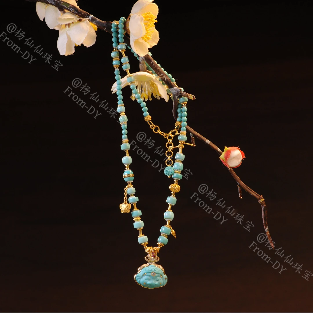 【杨仙仙珠宝】18K厚金镶嵌绿松石多宝项链-A3749