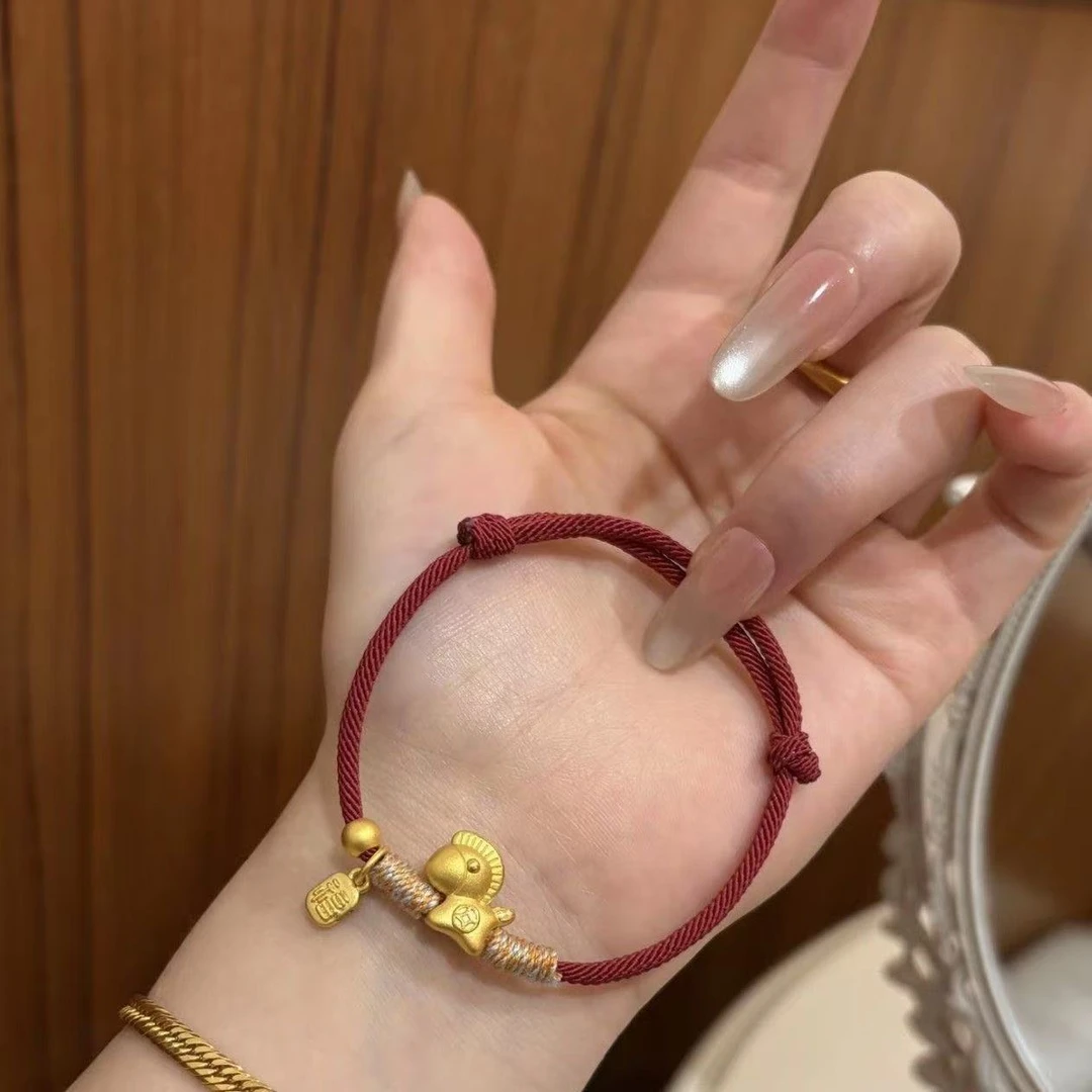 610马年小马手链法式简约时尚铜钱编织手链手工情侣饰品