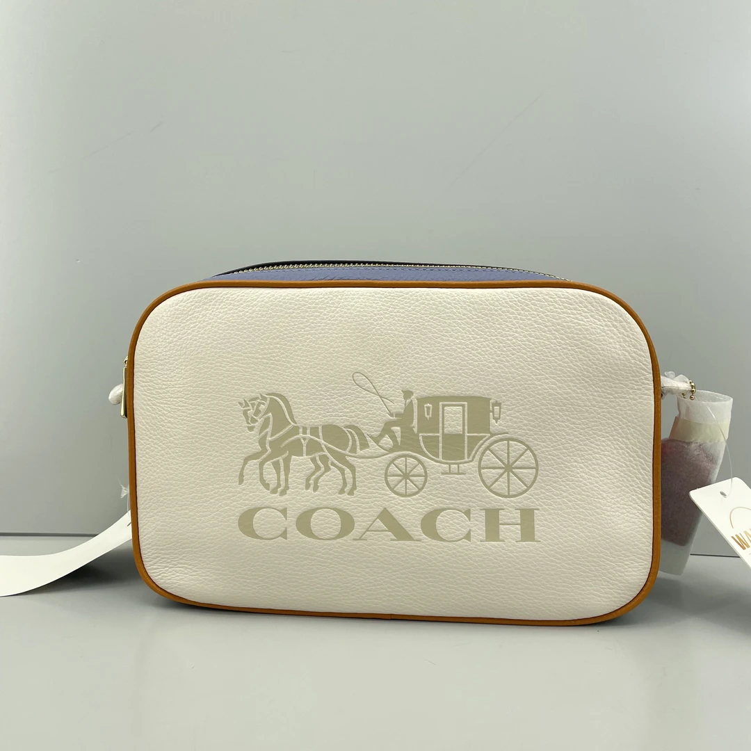 99新 COACH/蔻驰 白拼蓝大号相机包25*16*8cmE020503