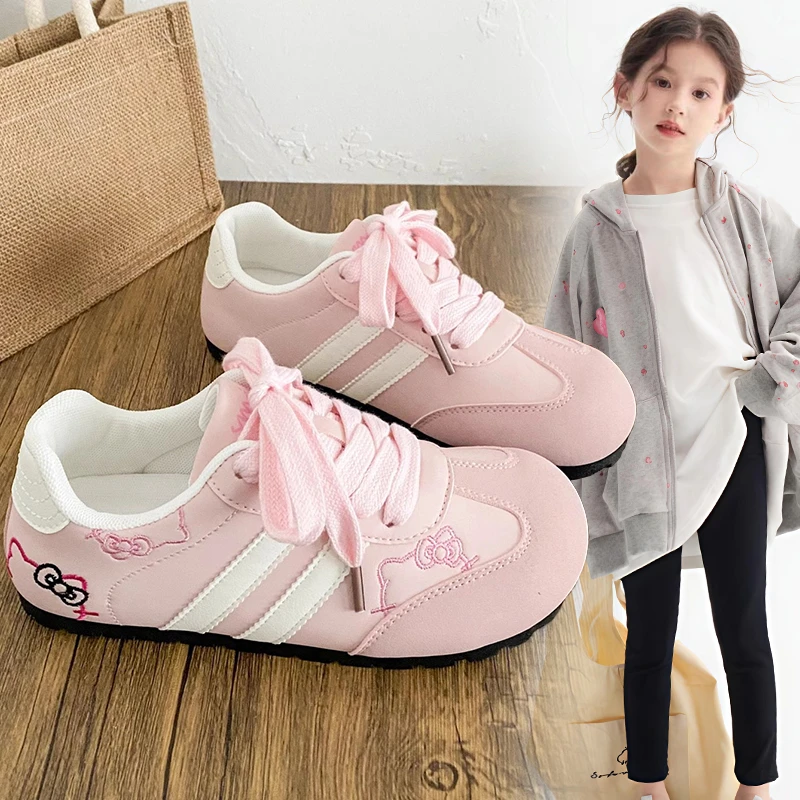 ABC女童鞋子运动鞋可爱KT猫德训鞋2025新款休闲板鞋学院风小白鞋