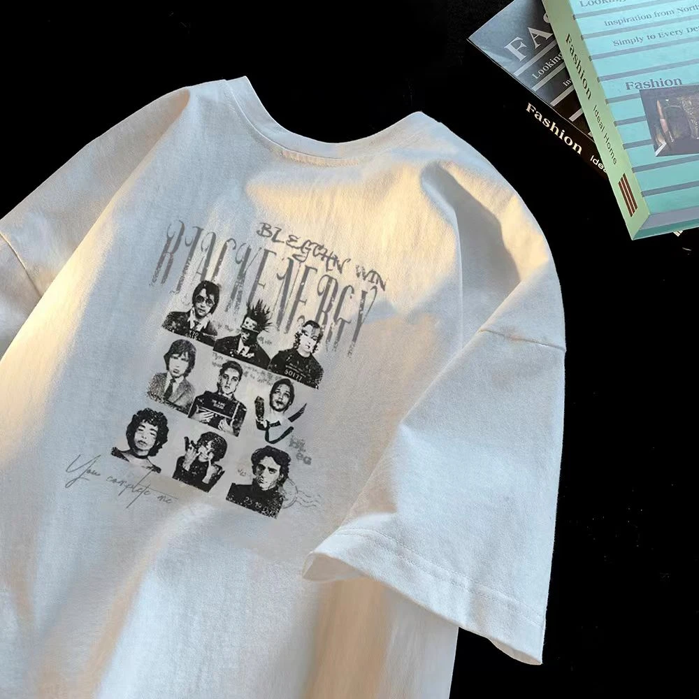 夏季复古宽松圆领百搭上衣简约慵懒风美式字母印花短袖T恤男女款