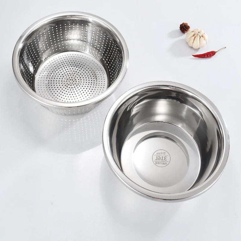 [两件套]20cm不锈钢小号漏盆米筛厨房淘米洗菜沥水盆