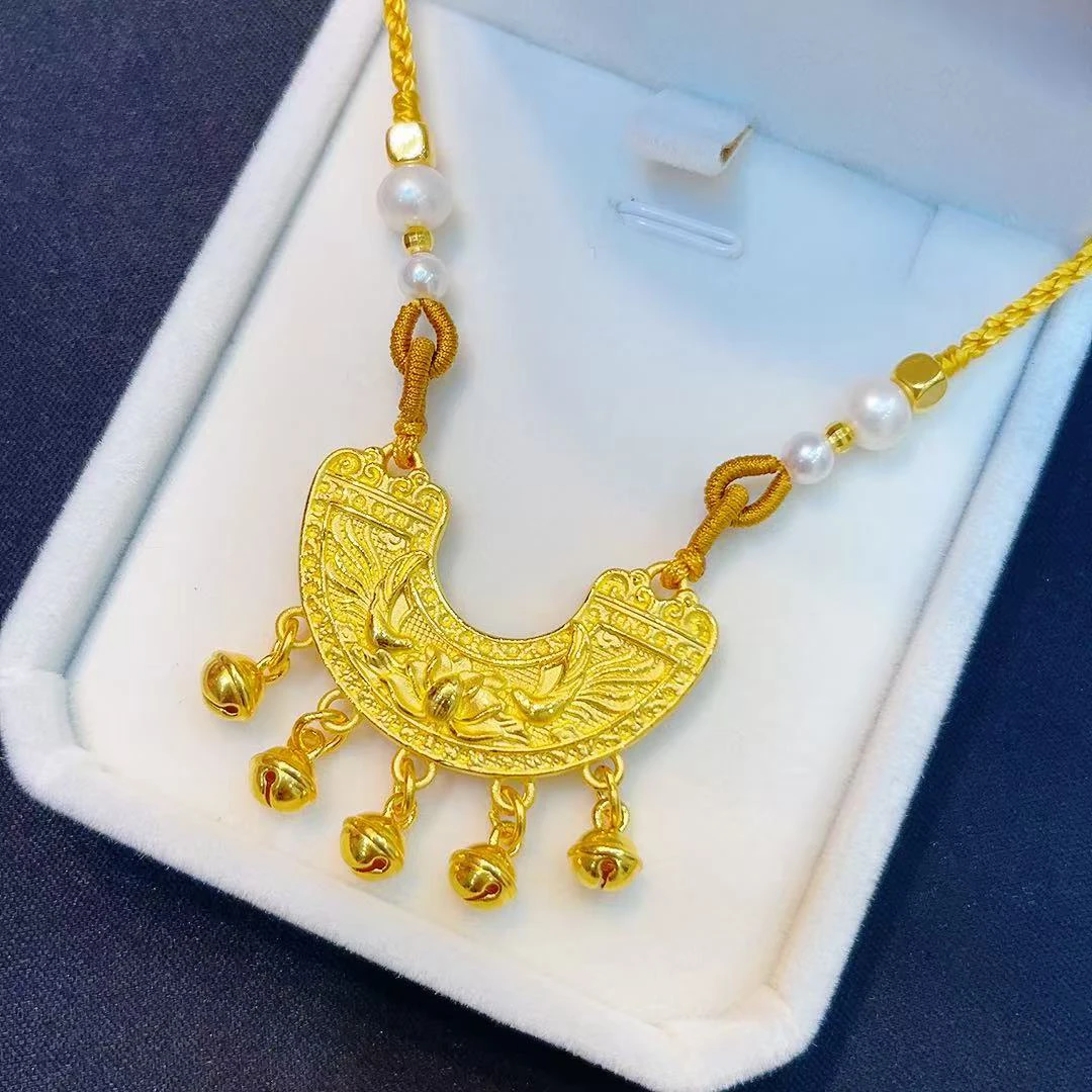 足金999凤凰莲花锁时尚编绳项链