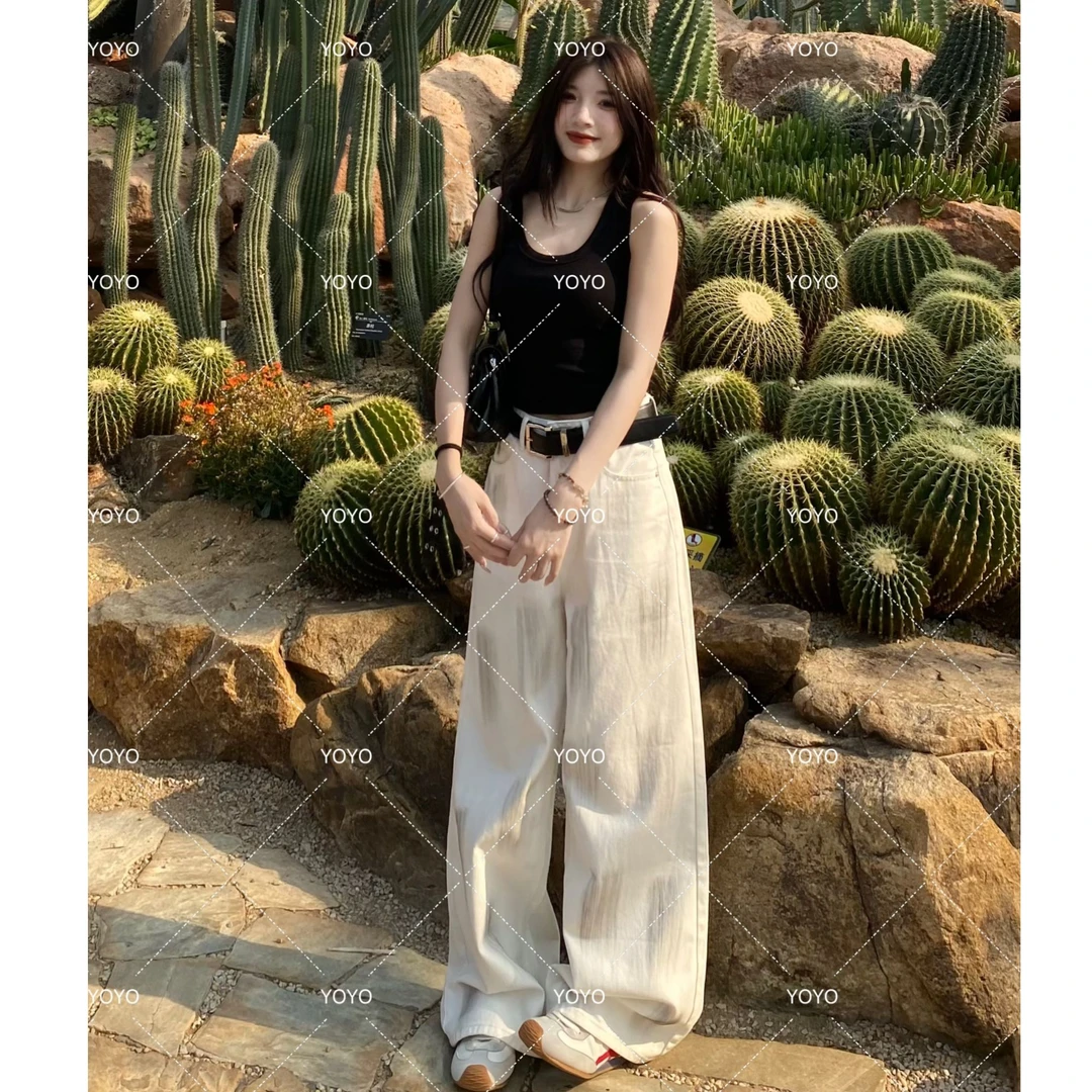YOYO自制【脏脏白】春夏2025新款显瘦小众水洗牛仔阔腿拖地裤
