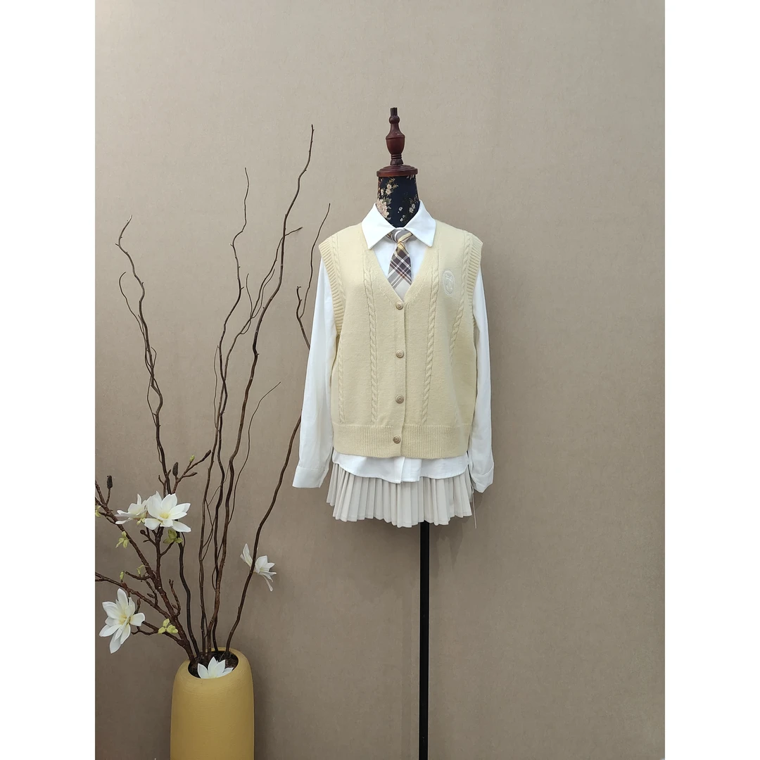 米雪严选一韩系学院风JK制服套装女秋冬衬衫叠穿简约马甲两件套